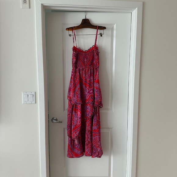 Farm Rio Red Paisley Scarf Loopy Trim Maxi Dress - Picture 9 of 9